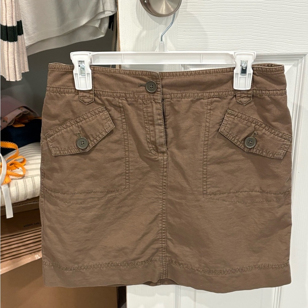 LOFT Brown Cargo Midi Skirt with Button Accents Size 8